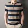 Новая летняя мужская футболка в полоску с воротником-поло, хлопковая, с короткими рукавами, мужская, удобная для папы среднего возраста, 9jvj {категория}