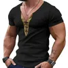 T-shirts pour hommes T-shirt à col cravate élégant col en V coupe ajustée à lacets pour l'été tenue décontracté couleur unie haut à col en V