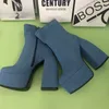 Botas de plataforma azules de mezclilla con cremallera y tacones gruesos de diseños no nuevos de moda de lujo HBP para mujeres y damas