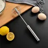 Fouet en acier inoxydable Batteur à œufs Mélangeur rotatif à poussée manuelle Mini mousseur à lait en mousse Mélangeur de cuisson manuel Outil de cuisine 240307