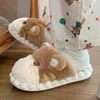 HBP Pantoufles d'hiver en peluche sans marque pour femmes, chaussures de dessin animé chat mignon antidérapantes en fausse fourrure moelleuse