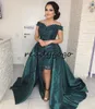 Élégante épaule dénudée vert émeraude robe de soirée arabe avec train détachable caftan Dubaï femmes grande taille robes de bal formelles5387368