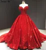 2020 robe de soirée rouge pailletée boule Gowm de luxe images réelles épaule grande taille robe de bal Quinceanera Vintage fête formelle D9643313