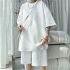 2024 Mannen Set Mode Zomer Losse Casual T-shirts Shorts Hoge Kwaliteit Koreaanse Luxe Kleding Effen Kleur Korte Sets 240315