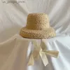 Geniş Memlu Şapkalar Kova Şapkaları El dokuması güneş şapkası rafia retro yaz seyahat güneşli plaj tatil str şapkası Tatillerde çocuklar ve yetişkinler için uygun dantelli y240319