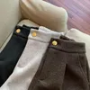 Fashion Korean Split Wide Legs Autumn Winter Black Thickened Woolen Shorts for Womens Casual Short Femme Y2k 240319