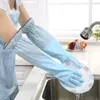 Fashion Cuffed Fleece Warm Household Gloves Kitchen Cleaning Durable Dishwashing Rubber 240314