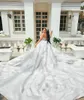 Luxury Mermaid Wedding Dress Diamond Pärled spets långärmad avtagbar tåg brudklänning vestidos de novia arabiska aso ebi