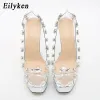 Pumps Eilyken Design Rivet Crystal PVC Transparent Women Pumps Open Toed High Heels Sandals Sexy Night Club Wedding Platform Shoes