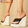 Dress Shoes Dress Shoes Slippers New Wedges Women 14.5CM Fashion Cross Band Straw Rope Weaving Platforms High Heels Handmade Thick Bottom Sandals ZP8W H240321