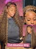 Markera lockigt 7x5 Glueless peruk Human Hair Baby Hair Pre Cut 4/27 Deep Wave 13x4 Spets Front Wig Bleached Knots Förpluckade