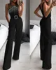 Bodys sexy femme noir col montant maille paillettes combinaisons sans manches tenues combinaison élégante femmes combinaisons de soirée 240306