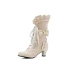 Сапоги новые британские благородные женщины рюша Restro Knight Boot Medieval Bow Узел белый ботинок кожаные сапоги косплей высокие каблуки обувь