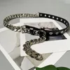 Bälten Tannt Women Belt Fashion Vintage Tjock Chain Metal 2024 Patchwork Pu Leather Black Woman