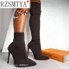 Stövlar Nya Ultra Thin Thin Metal Heel Platform Extreme High Heel Suede Leather Sexy Wonder Girls Nightclub Lår High Boots