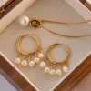 Boucles d'oreilles pendantes magnifiques petites franges de perles en acier inoxydable, cerceau goutte Huggie Chic charme bijoux à la mode pour femmes