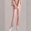 Calças femininas de duas peças retro casual alto-falante manga blazer casaco perna larga conjunto pendulares duplo breasted split cinto terno de duas peças