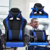 Bestoffice Gaming-PC-Bürocomputer mit hoher Rückenlehne, Racing-PU-Schreibtisch, Aufgabe, ergonomischer Drehstuhl für Chefs, mit Lendenwirbelstütze, gegen Rückenschmerzen, Damen, Herren, blau