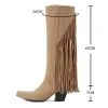 Boots Trendy Bohemia Fringe knee high boots Square Heels Western Boots Comfy Walking Vintage Women Casual Party Shoes New Thigh boots