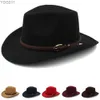 Hoeden met brede rand Emmer Heren Dames Wol Western Cowboy Panama Caps Outdoor Sombrero Reizen Fedora Sunbonnet Partij Maat verstelbaar M-L 240319