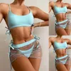 Damen-Badebekleidung, blauer Badeanzug, Bikini, gepolstert, Set, transparent, Push-up, sexy Rock, Anzug, Damen-Badebekleidung, Blumenhemd, Teenager-Mädchen