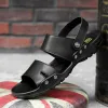 Sandaler Summer Leather Men Sandaler Light Soft Beach Seaside Man Sandal Solid Black Rivet Sandaler Big Size 48 49 50 51 52