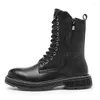 Boots VRYHEID Men Black Genuine Leather Outdoor Fashion High Top Punk Shoes Winter Warm Fur Casual Street Style Ankle 48