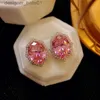 Studt temperament simulering rosa turmalin lysande diamant färgglada zirkonörhängen för kvinnor fin geometriskt parti öron juveleri24319