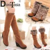 Stiefel Doratasia 3443 Winter 3 Stile Fell Stiefel Damen High Heels Plattform Knie High Snow Boots Frauen 2019 Warm Pelde Keilschuhe Frau Frau