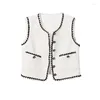 Gilet da donna Avanzato Elegante Piccolo profumo Industria pesante Fatto a mano Bordo a contrasto Gilet tascabile piegato Top corto estivo