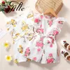 Zafille ärmlös ruffles barn flickor jumpsuits blommor tryck baby sommarkläder blixtlås barns overaller för kläder 240307