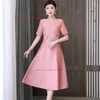 Abbigliamento etnico 2024 Abito da sposa cinese Migliorato A-line Cheongsam Fiore nazionale Ricamo Raso Qipao Serata banchetto orientale