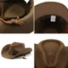 Szerokie brzegowe czapki wiadra czapki męskie western cowboy hat str SUN Hat Męs Mens Vintage Beach Hat Travel Fedora UV Ochrona Ochrony Kieliszki Y240319