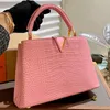 Sac à main motif crocodile en cuir véritable lettres de mode sangle amovible matériel doré Capucines fourre-tout sac de courses plusieurs couleurs 27 cm