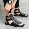 Sandales Summer New Men Shoes Fashion Out Street Cool Pure Couleur Pu Roman Zipper Sandales personnalisées confortables