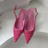 Nuevas sandalias ostentosas para mujer, zapatos de tacón medio con punta estrecha y sin cordones, elegantes, a la moda