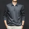 Koreanische Mode Männer Solid Polo Shirts Frühling Herbst T -Shirt Streetwear Business Casual Sticked Lose Long Sleeve Slim Top 240311