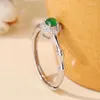 Bagues de cluster Creative exquis naturel calcédoine vert bambou pour les femmes simples et frais style chinois bague de mariage bijoux en argent