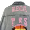 Hohe Version 24ssb Neue Unisex-Jeansjacke im Washed- und Distressed-Look mit Buchstaben auf der Rückseite