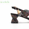 Pumps New Arrival Square Heels Ladies Sandals Decorated with Shinning Crystal For African Women Party in Black Color