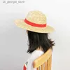 Chapeaux à larges bords Chapeaux de seau Luffy Str Hat accessoires de chapeau de jeu de rôle de dessin animé chapeau de soleil d'été parents et enfants chapeau Luffy Y240319