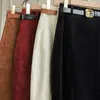 Hebe Eos Vintage Womens Skirt With Side Slit Midi Skirts A-line Hight Waist Sashes Elegant Korean Fashion Corduroy Black Skirt 240319