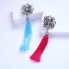 Broches bohémien en cristal Transparent, broche à fleur creuse pour femme, Long fil de coton bleu/rouge, pompon, bijoux, cadeau de Date