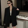 Women's turn down collar loose medium long back letter embroidery rhinestone patched cool blazer suit coat SMLXL