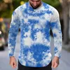 T-shirts pour hommes T-shirts à manches longues pour homme Printemps Automne Blouses minces Tie Dye Chemise à col rond Casual Sport Fitness Costume Mâle Tops en plein air