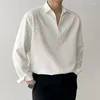 メンズカジュアルシャツ春の服ラグジュアリープルオーバーテクスチャーソリッドカラーvネック韓国ヴィンテージ長袖プレミアムM-2xl