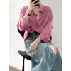 Blouses Femmes Mince Lyocell Crème Solaire Chemises Casual Femmes 2024 Printemps Jaune Été Polo Tops Légère Lâche Chemise À Manches Longues Rose Paresseux