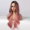 Syntetiska peruker cosplay peruker easihair lång ombre rosa syntetiska peruker för kvinnor mellersta delen vågiga cosplay peruker naturligt hår peruk värmebeständig rosa röd peruk 240328 240327