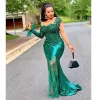 Grootte plus Arabisch aso ebi groene zeemeermin lovertjes prom jurken kanten kralen pure nekavond formeel feest tweede receptie bruidsmeisjurken jurken jurken