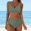 Women's Swimwear Sexy Bikini 2024 Pleated Bandeau Swimsuit Vintage High Waist Two Piece Retro Ruched Solid Brazil Bathing Suit